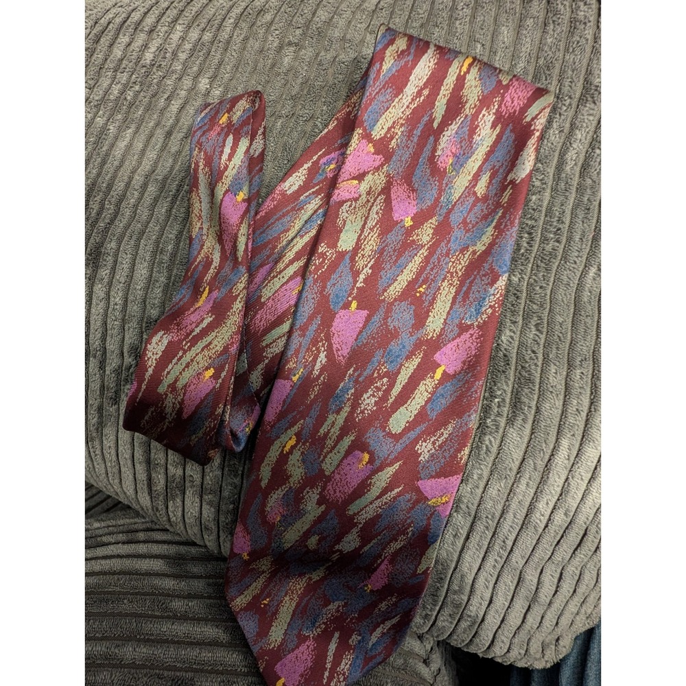 Pierre Balmain Couture Mens Silk Tie Burgundy Abstract Brushstroke Vintage